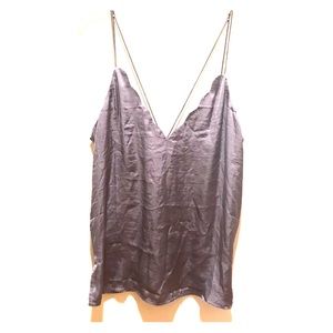 Free People satin scalloped cami moonlight blue L